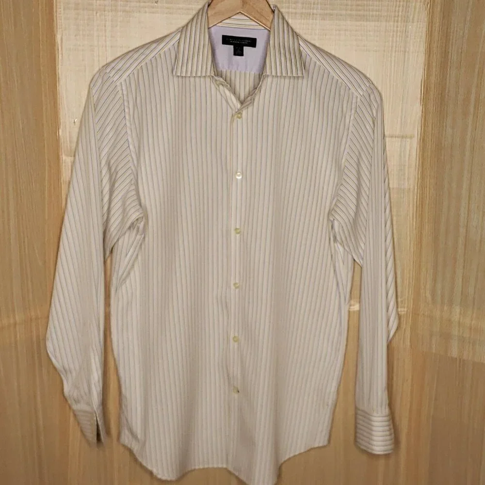 Banana Republic Non Iron Slim Fit Yellow Striped Dress Shirt 15-15 1/2